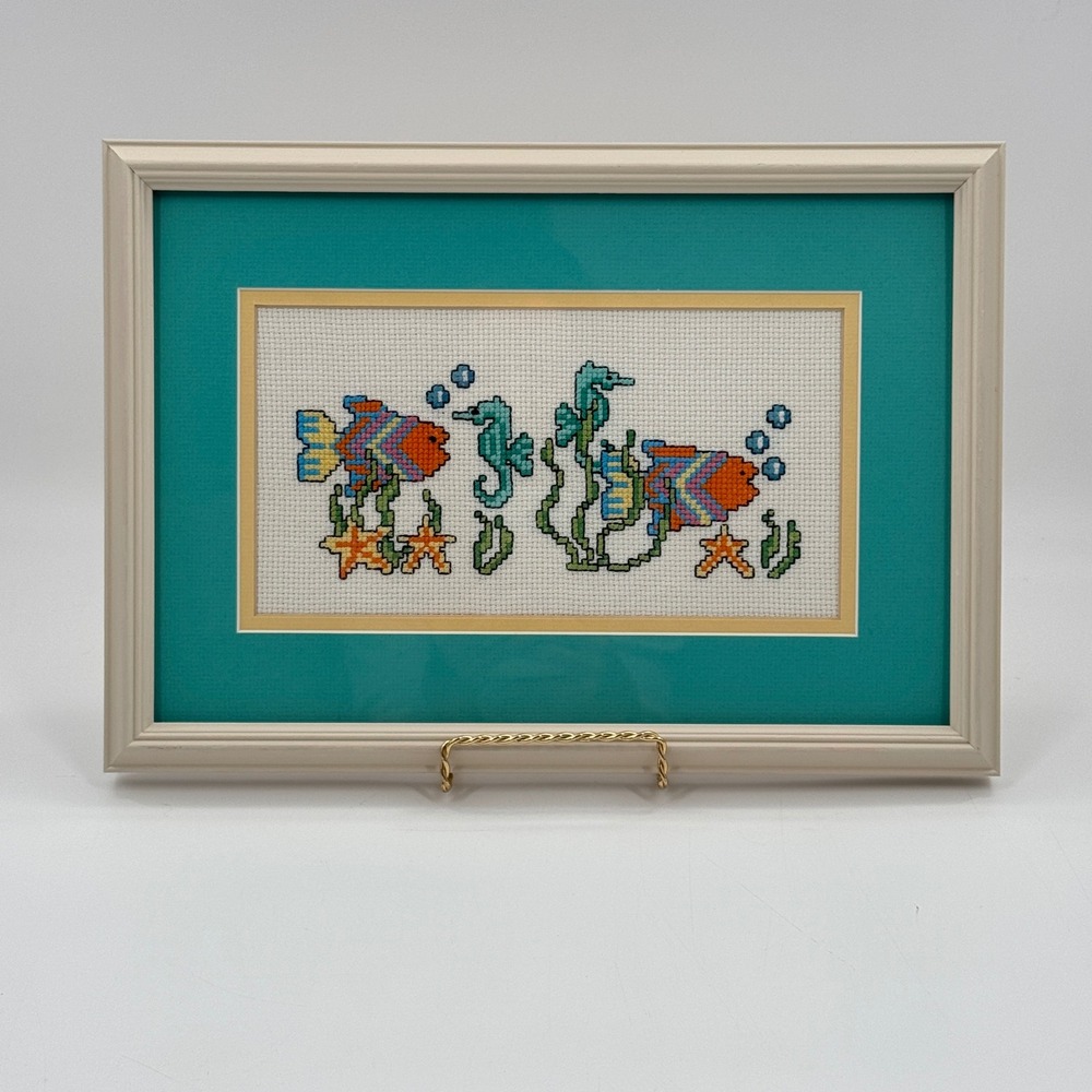 Vintage Fish & Seahorse Needlepoint Wall Art